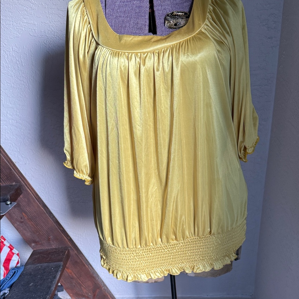 Women's Yellow Gathered Blouse with Smocked Hem